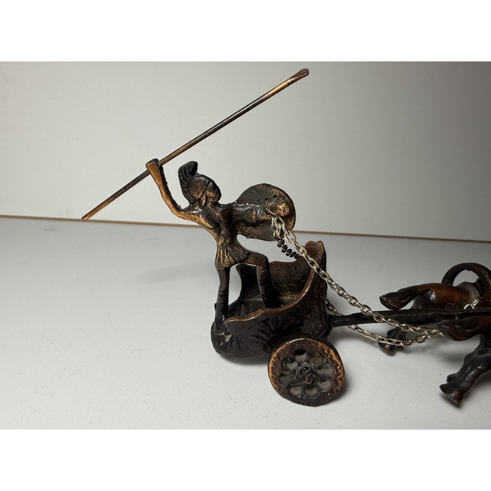 Vintage Cast Bronze Warrior Chariot Figurine Sculpture Horses Classical Scene - Picture 10 of 10